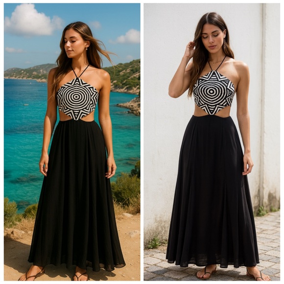Mara Hoffman Dresses & Skirts - NWT MARA HOFFMAN Crochet Cutout Halter Maxi Dress Black White Medium Swim